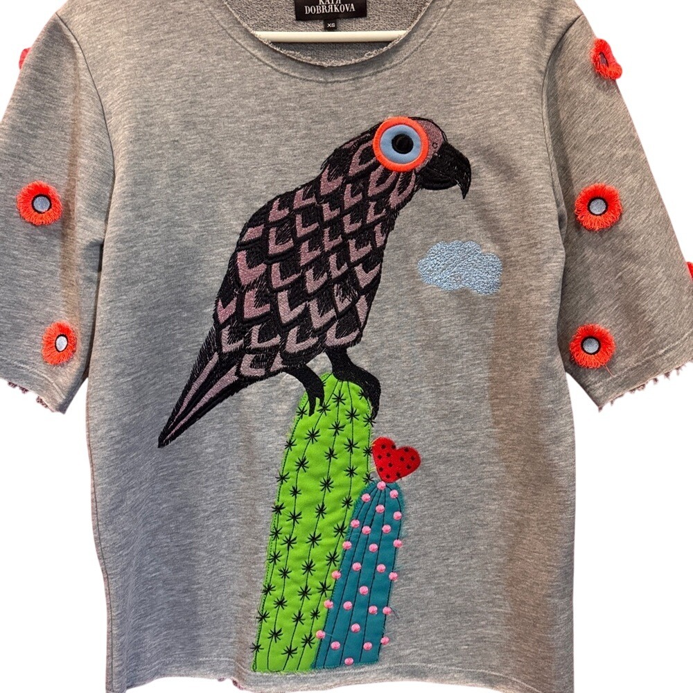 RARE Katya Dobryakova Embroidered Bird Cactus Sweatshirt XS